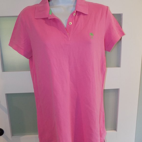 Lilly Pulitzer Pink Island Polo SS Size M Women's EUC - Picture 1 of 3